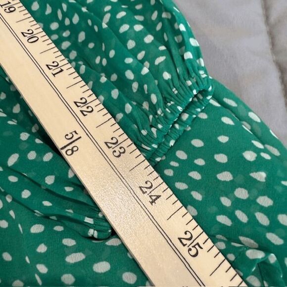 Japna Tiered Mini Dress Puff Sheer Sleeves Elastic and Tie Waist Green Size XS - Picture 13 of 14